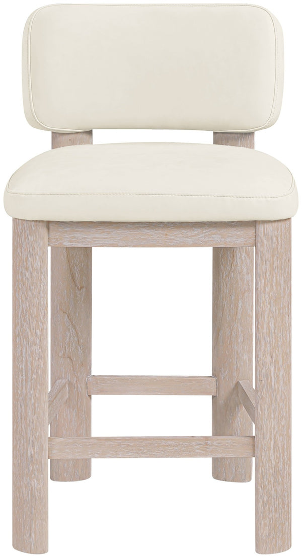 Meridian Furniture Paloma Art Deco Vegan Leather Counter Stool with Sculpted Wood Frame for Kitchen Islands Cream Style A 88054Cream-C
