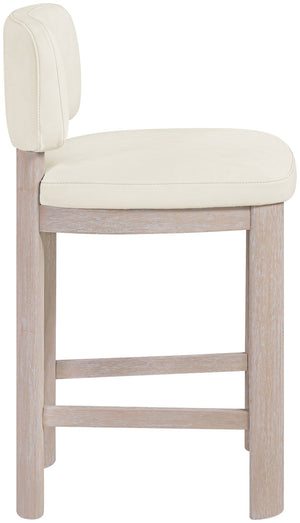 Meridian Furniture Paloma Art Deco Vegan Leather Counter Stool with Sculpted Wood Frame for Kitchen Islands Cream Style A 88054Cream-C