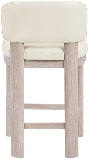 Meridian Furniture Paloma Art Deco Vegan Leather Counter Stool with Sculpted Wood Frame for Kitchen Islands Cream Style A 88054Cream-C