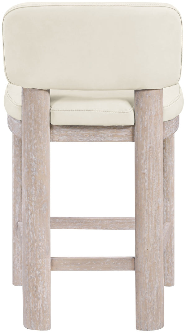 Meridian Furniture Paloma Art Deco Vegan Leather Counter Stool with Sculpted Wood Frame for Kitchen Islands Cream Style A 88054Cream-C