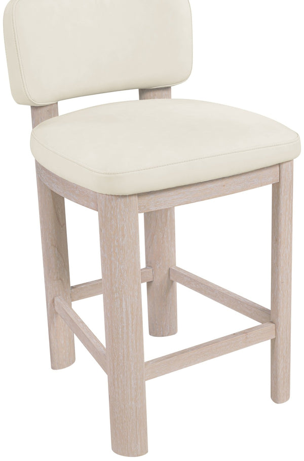 Meridian Furniture Paloma Art Deco Vegan Leather Counter Stool with Sculpted Wood Frame for Kitchen Islands Cream Style A 88054Cream-C