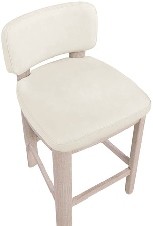 Meridian Furniture Paloma Art Deco Vegan Leather Counter Stool with Sculpted Wood Frame for Kitchen Islands Cream Style A 88054Cream-C