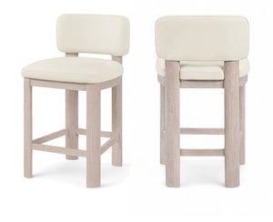 Meridian Furniture Paloma Art Deco Vegan Leather Counter Stool with Sculpted Wood Frame for Kitchen Islands Cream Style A 88054Cream-C