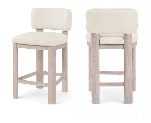 Meridian Furniture Paloma Art Deco Vegan Leather Counter Stool with Sculpted Wood Frame for Kitchen Islands Cream Style A 88054Cream-C
