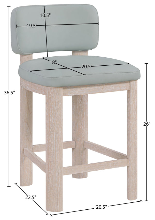 Meridian Furniture Paloma Art Deco Vegan Leather Counter Stool with Sculpted Wood Frame for Kitchen Islands Light Blue Style A 88054LtBlu-C