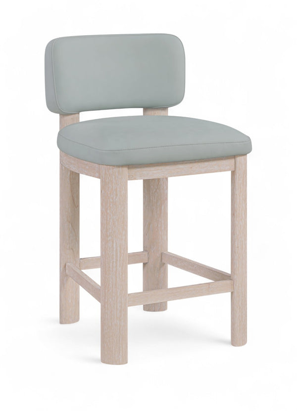 Meridian Furniture Paloma Art Deco Vegan Leather Counter Stool with Sculpted Wood Frame for Kitchen Islands Light Blue Style A 88054LtBlu-C