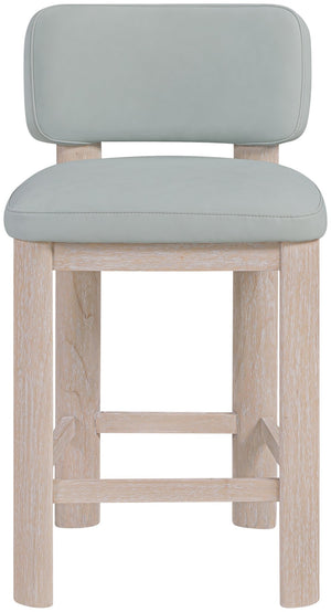 Meridian Furniture Paloma Art Deco Vegan Leather Counter Stool with Sculpted Wood Frame for Kitchen Islands Light Blue Style A 88054LtBlu-C