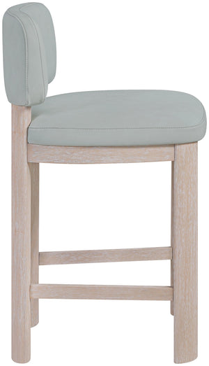 Meridian Furniture Paloma Art Deco Vegan Leather Counter Stool with Sculpted Wood Frame for Kitchen Islands Light Blue Style A 88054LtBlu-C