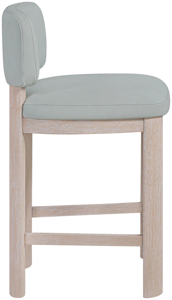 Meridian Furniture Paloma Art Deco Vegan Leather Counter Stool with Sculpted Wood Frame for Kitchen Islands Light Blue Style A 88054LtBlu-C