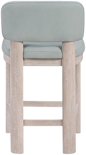 Meridian Furniture Paloma Art Deco Vegan Leather Counter Stool with Sculpted Wood Frame for Kitchen Islands Light Blue Style A 88054LtBlu-C