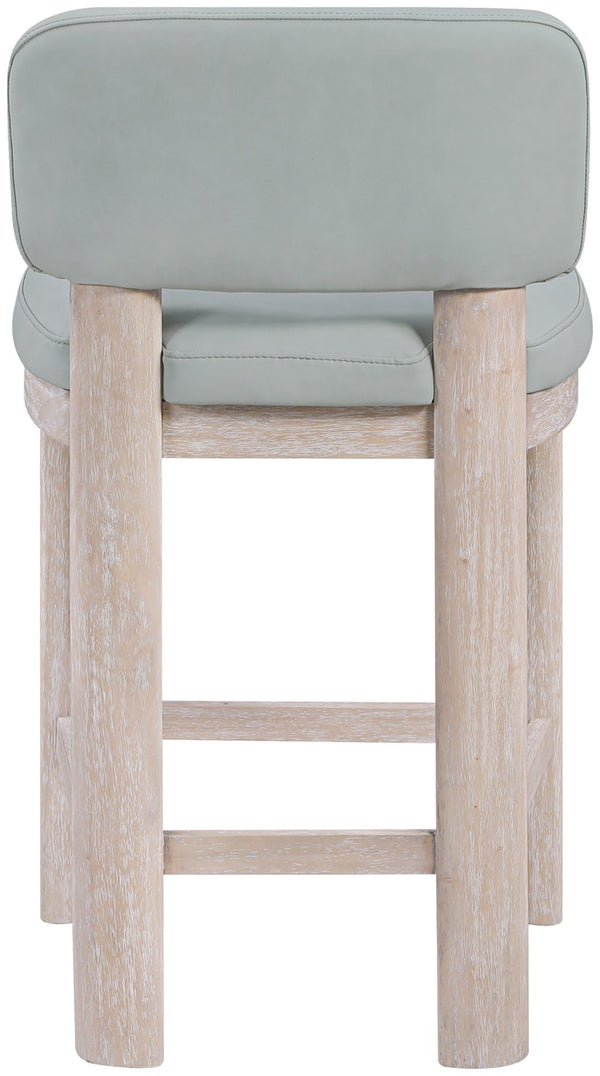 Meridian Furniture Paloma Art Deco Vegan Leather Counter Stool with Sculpted Wood Frame for Kitchen Islands Light Blue Style A 88054LtBlu-C