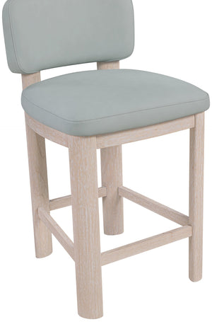 Meridian Furniture Paloma Art Deco Vegan Leather Counter Stool with Sculpted Wood Frame for Kitchen Islands Light Blue Style A 88054LtBlu-C