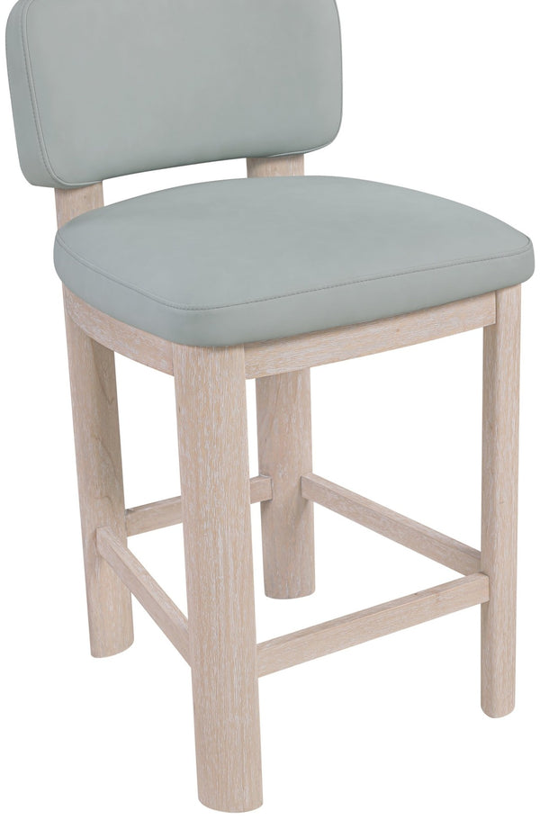 Meridian Furniture Paloma Art Deco Vegan Leather Counter Stool with Sculpted Wood Frame for Kitchen Islands Light Blue Style A 88054LtBlu-C