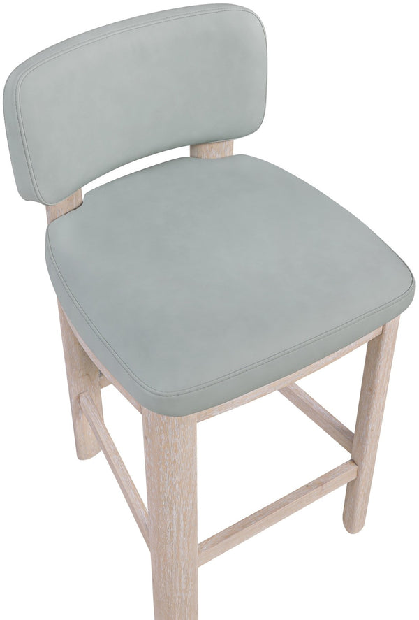 Meridian Furniture Paloma Art Deco Vegan Leather Counter Stool with Sculpted Wood Frame for Kitchen Islands Light Blue Style A 88054LtBlu-C