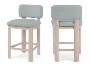 Meridian Furniture Paloma Art Deco Vegan Leather Counter Stool with Sculpted Wood Frame for Kitchen Islands Light Blue Style A 88054LtBlu-C