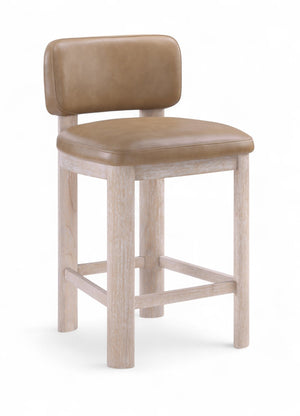 Meridian Furniture Paloma Art Deco Vegan Leather Counter Stool with Sculpted Wood Frame for Kitchen Islands Tan Style A 88054Tan-C