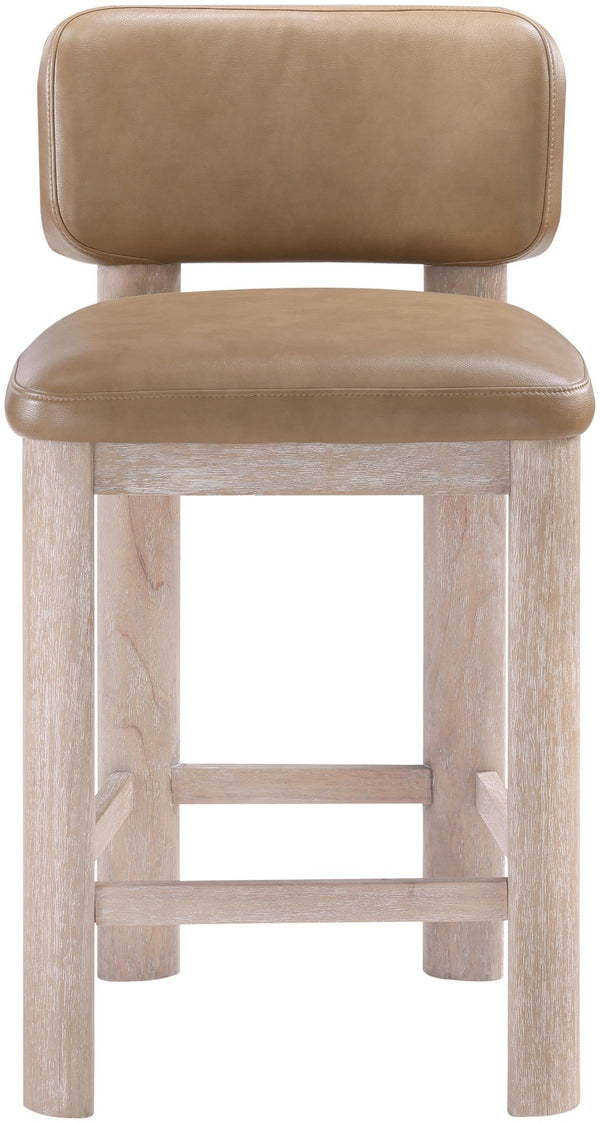 Meridian Furniture Paloma Art Deco Vegan Leather Counter Stool with Sculpted Wood Frame for Kitchen Islands Tan Style A 88054Tan-C