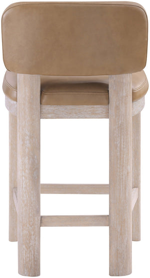 Meridian Furniture Paloma Art Deco Vegan Leather Counter Stool with Sculpted Wood Frame for Kitchen Islands Tan Style A 88054Tan-C
