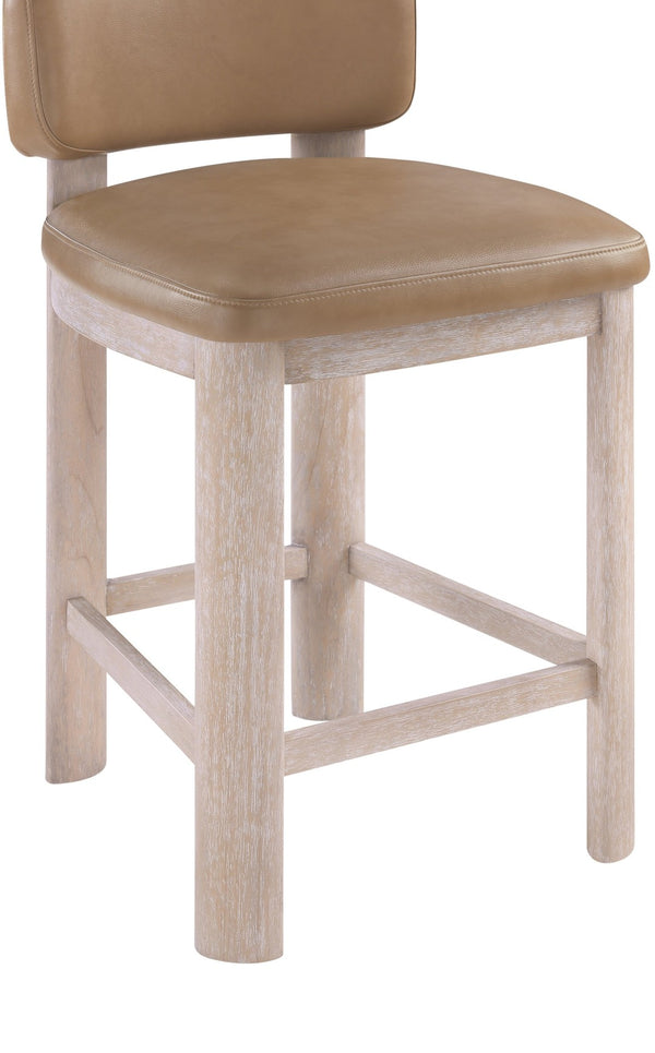 Meridian Furniture Paloma Art Deco Vegan Leather Counter Stool with Sculpted Wood Frame for Kitchen Islands Tan Style A 88054Tan-C