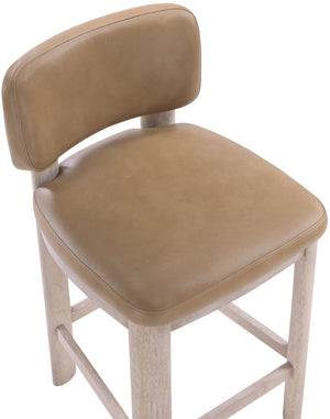 Meridian Furniture Paloma Art Deco Vegan Leather Counter Stool with Sculpted Wood Frame for Kitchen Islands Tan Style A 88054Tan-C