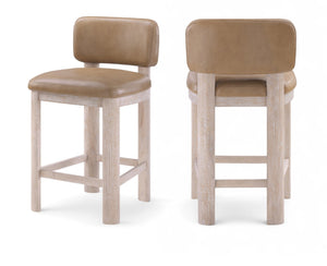 Meridian Furniture Paloma Art Deco Vegan Leather Counter Stool with Sculpted Wood Frame for Kitchen Islands Tan Style A 88054Tan-C