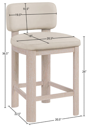 Meridian Furniture Paloma Art Deco Vegan Leather Counter Stool with Sculpted Wood Frame for Kitchen Islands Taupe Style A 88054Taupe-C