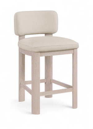 Meridian Furniture Paloma Art Deco Vegan Leather Counter Stool with Sculpted Wood Frame for Kitchen Islands Taupe Style A 88054Taupe-C