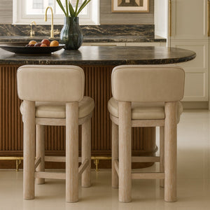 Meridian Furniture Paloma Art Deco Vegan Leather Counter Stool with Sculpted Wood Frame for Kitchen Islands Taupe Style A 88054Taupe-C