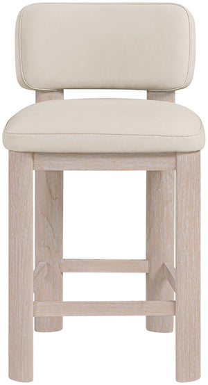 Meridian Furniture Paloma Art Deco Vegan Leather Counter Stool with Sculpted Wood Frame for Kitchen Islands Taupe Style A 88054Taupe-C
