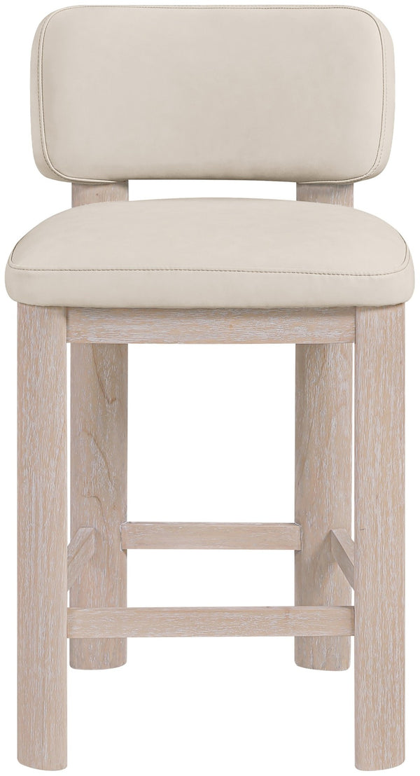 Meridian Furniture Paloma Art Deco Vegan Leather Counter Stool with Sculpted Wood Frame for Kitchen Islands Taupe Style A 88054Taupe-C