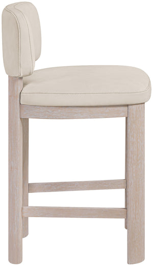 Meridian Furniture Paloma Art Deco Vegan Leather Counter Stool with Sculpted Wood Frame for Kitchen Islands Taupe Style A 88054Taupe-C