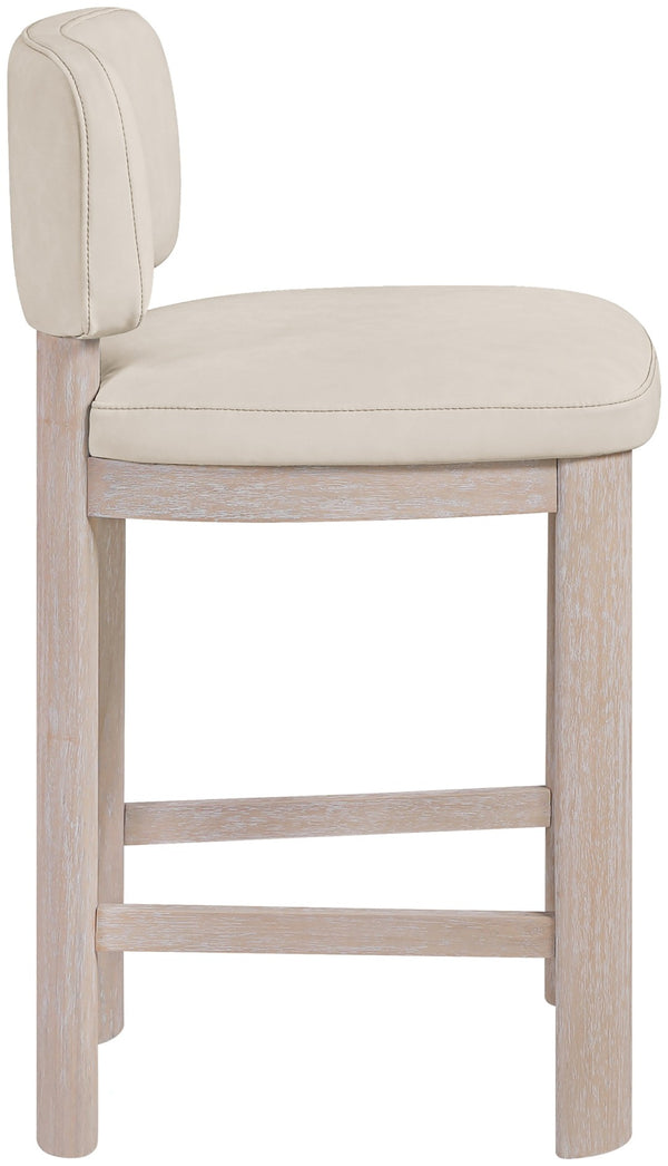Meridian Furniture Paloma Art Deco Vegan Leather Counter Stool with Sculpted Wood Frame for Kitchen Islands Taupe Style A 88054Taupe-C