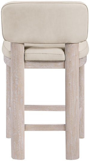 Meridian Furniture Paloma Art Deco Vegan Leather Counter Stool with Sculpted Wood Frame for Kitchen Islands Taupe Style A 88054Taupe-C