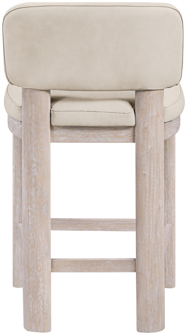 Meridian Furniture Paloma Art Deco Vegan Leather Counter Stool with Sculpted Wood Frame for Kitchen Islands Taupe Style A 88054Taupe-C