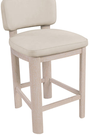 Meridian Furniture Paloma Art Deco Vegan Leather Counter Stool with Sculpted Wood Frame for Kitchen Islands Taupe Style A 88054Taupe-C