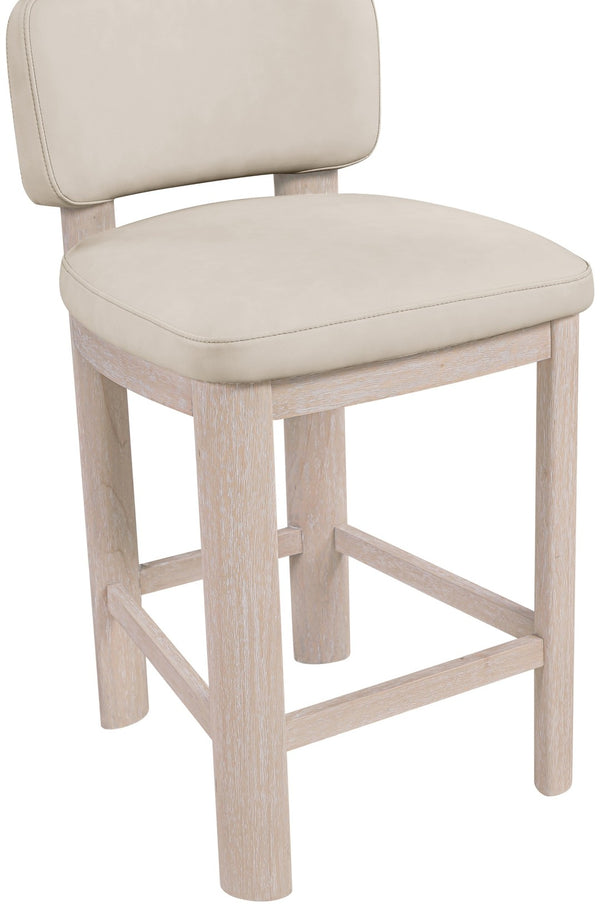 Meridian Furniture Paloma Art Deco Vegan Leather Counter Stool with Sculpted Wood Frame for Kitchen Islands Taupe Style A 88054Taupe-C