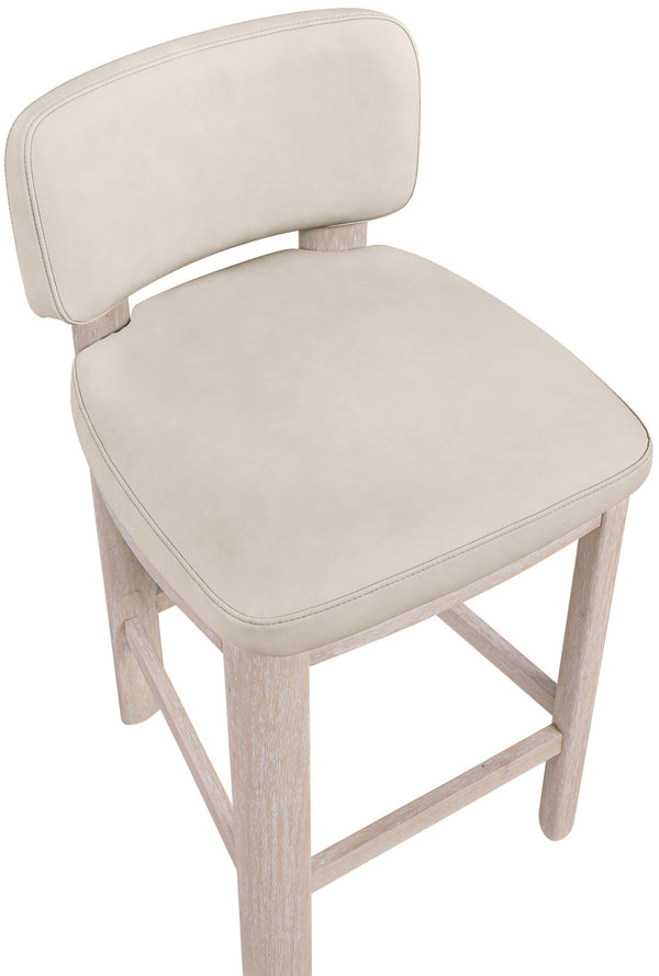 Meridian Furniture Paloma Art Deco Vegan Leather Counter Stool with Sculpted Wood Frame for Kitchen Islands Taupe Style A 88054Taupe-C