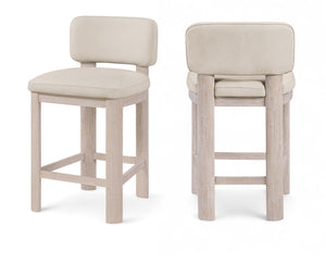 Meridian Furniture Paloma Art Deco Vegan Leather Counter Stool with Sculpted Wood Frame for Kitchen Islands Taupe Style A 88054Taupe-C