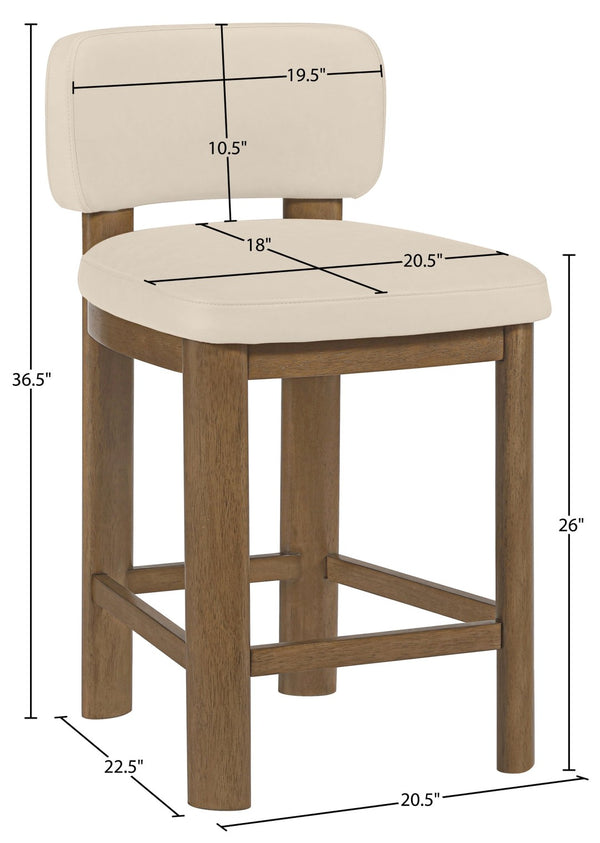Meridian Furniture Paloma Art Deco Vegan Leather Counter Stool with Sculpted Wood Frame for Kitchen Islands Beige Style B 88055Beige-C