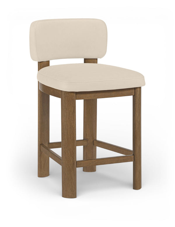 Meridian Furniture Paloma Art Deco Vegan Leather Counter Stool with Sculpted Wood Frame for Kitchen Islands Beige Style B 88055Beige-C