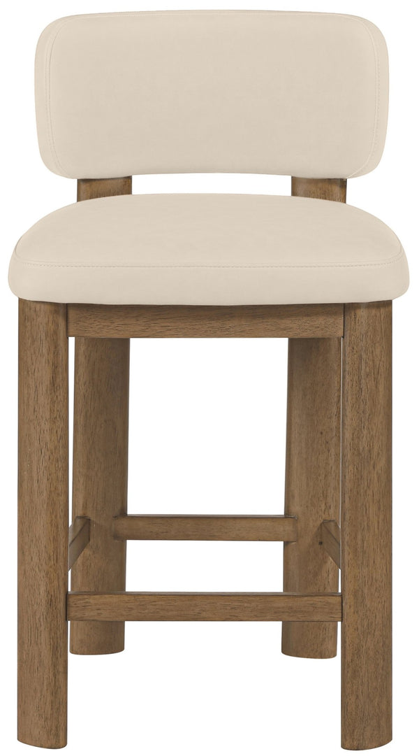 Meridian Furniture Paloma Art Deco Vegan Leather Counter Stool with Sculpted Wood Frame for Kitchen Islands Beige Style B 88055Beige-C