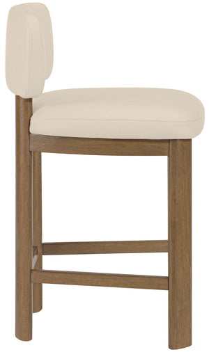 Meridian Furniture Paloma Art Deco Vegan Leather Counter Stool with Sculpted Wood Frame for Kitchen Islands Beige Style B 88055Beige-C