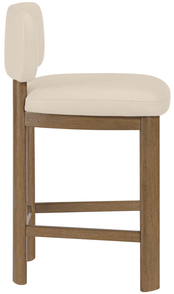 Meridian Furniture Paloma Art Deco Vegan Leather Counter Stool with Sculpted Wood Frame for Kitchen Islands Beige Style B 88055Beige-C
