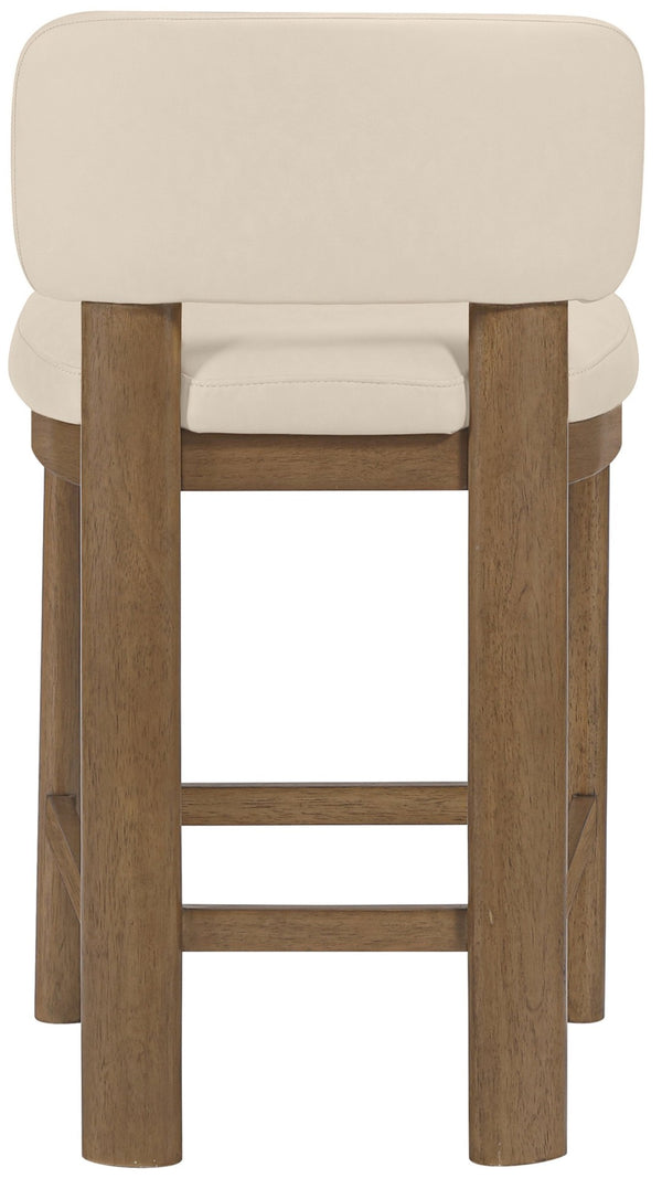 Meridian Furniture Paloma Art Deco Vegan Leather Counter Stool with Sculpted Wood Frame for Kitchen Islands Beige Style B 88055Beige-C