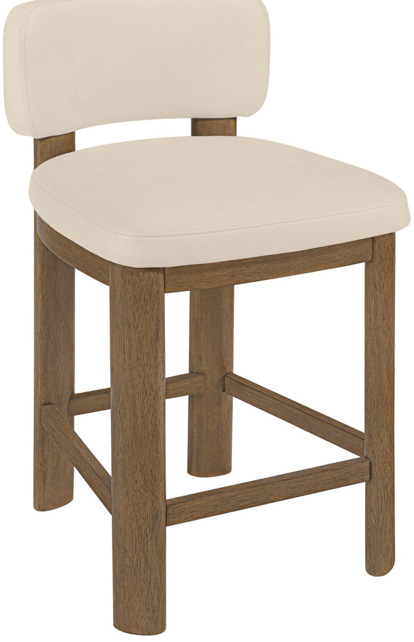 Meridian Furniture Paloma Art Deco Vegan Leather Counter Stool with Sculpted Wood Frame for Kitchen Islands Beige Style B 88055Beige-C