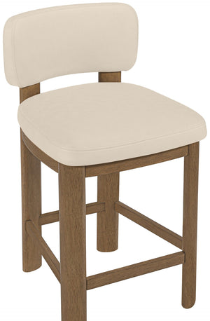 Meridian Furniture Paloma Art Deco Vegan Leather Counter Stool with Sculpted Wood Frame for Kitchen Islands Beige Style B 88055Beige-C