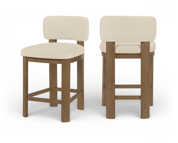 Meridian Furniture Paloma Art Deco Vegan Leather Counter Stool with Sculpted Wood Frame for Kitchen Islands Beige Style B 88055Beige-C