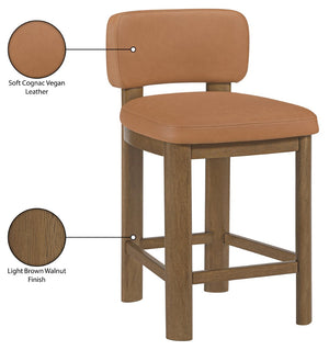 Meridian Furniture Paloma Art Deco Vegan Leather Counter Stool with Sculpted Wood Frame for Kitchen Islands Cognac Style B 88055Cognac-C
