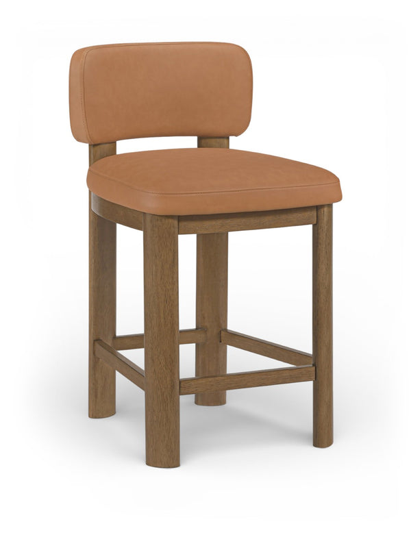 Meridian Furniture Paloma Art Deco Vegan Leather Counter Stool with Sculpted Wood Frame for Kitchen Islands Cognac Style B 88055Cognac-C