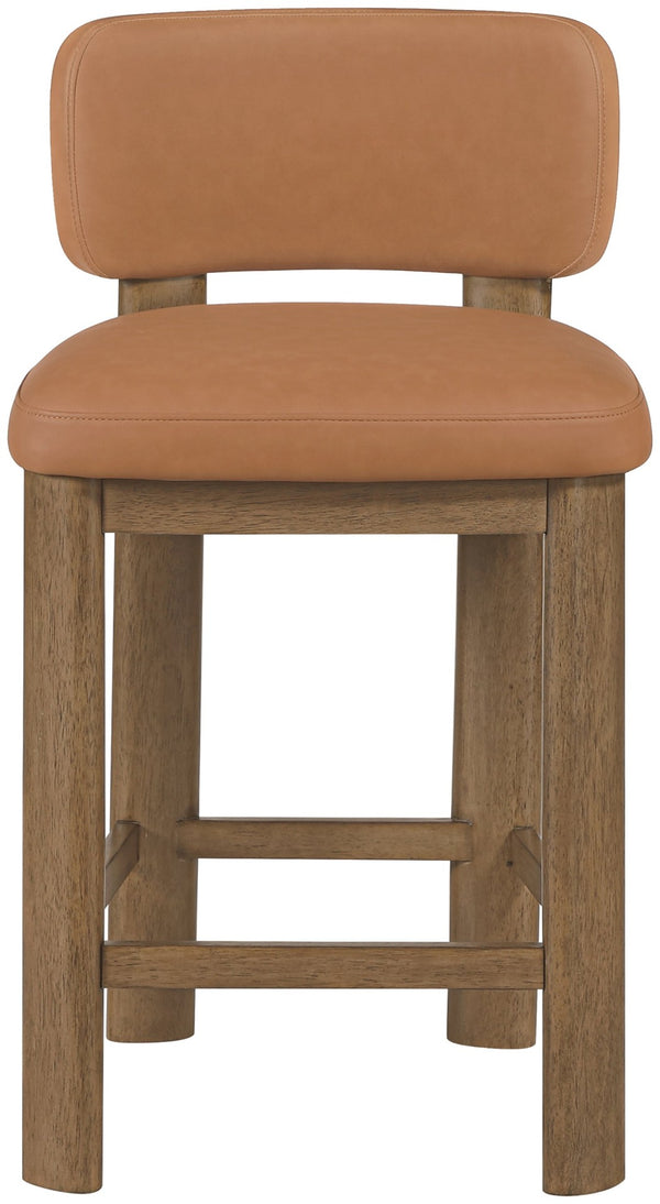 Meridian Furniture Paloma Art Deco Vegan Leather Counter Stool with Sculpted Wood Frame for Kitchen Islands Cognac Style B 88055Cognac-C